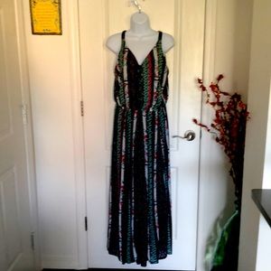 Style & Co long dress. Black multi stripe with elastic waist. Petite M. New!